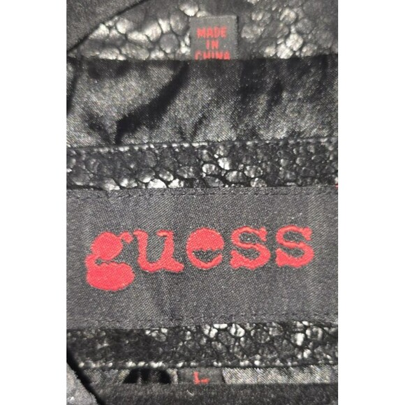 Vintage Y2K Guess Genuine Leather Jacket Reptile Embossed Zip Front Moto Large - Picture 4 of 16